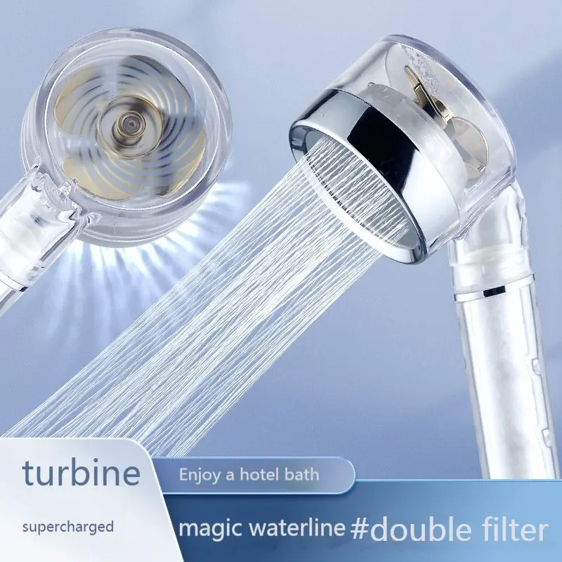

Turbo Propeller Water Saving Shower Head and Holder High Preassure Showerhead Rainfall with Fan Bathroom Accessories