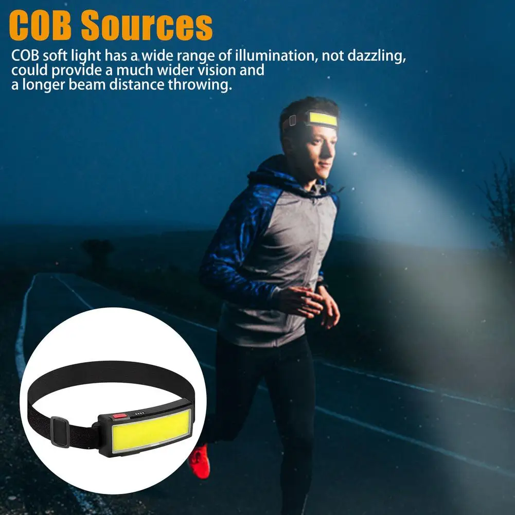 

Cob Led Headlight 3000 Lm Ipx5 Waterproof Usb Rechargeable Head-mounted Flashlight Torch Work Light