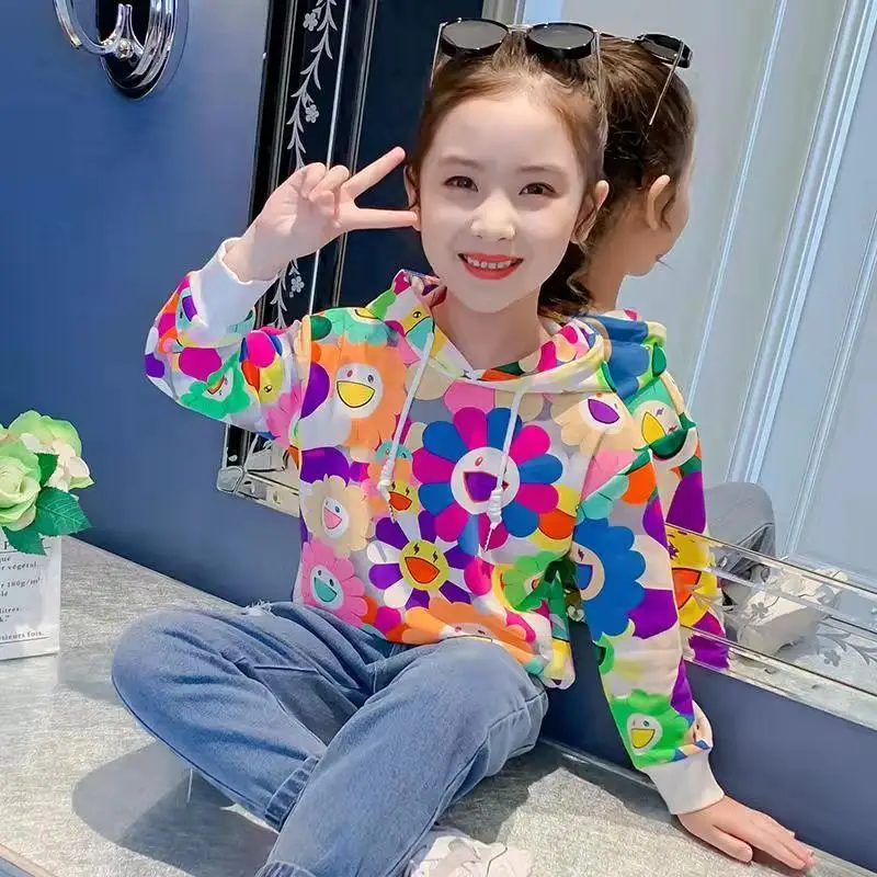 

Girls' sweater Autumn 2022 New Korean Version Of The Big Children's Spring And Autumn Top, Foreign Girl Hooded Coat