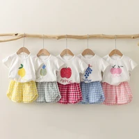 girls summer children clothing sets plaid shorts short sleeve t shirt baby girls clothes sweet cute outfits for 2 4 6 8 yrs