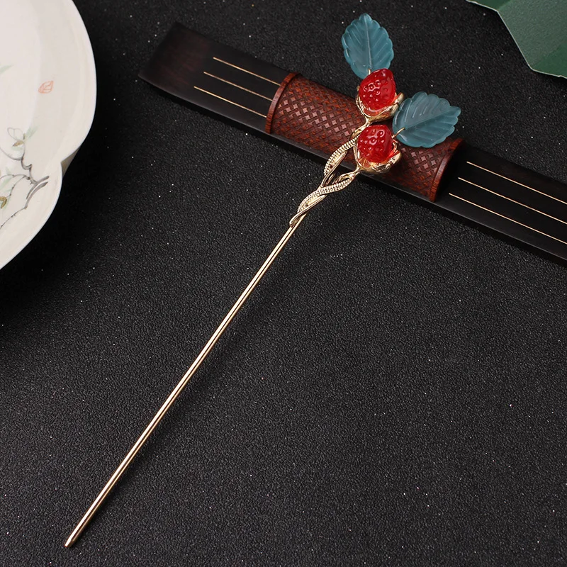 

Peach Plate Hairpin Ancient Style Hairpin Step Tassel Fruit Hair Accessories Retro Costume Girl Hanfu Headdress