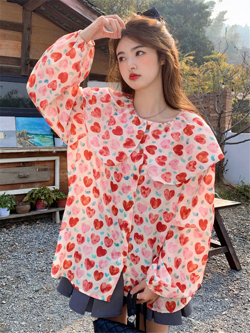 Милые рубашки женские винтажные блузки с воротником Питера Пэна длинными