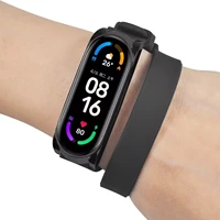 smart watch silicone bracelet for mi band 6 smart wristband with buckle replacement metal shell extra long strap accessories