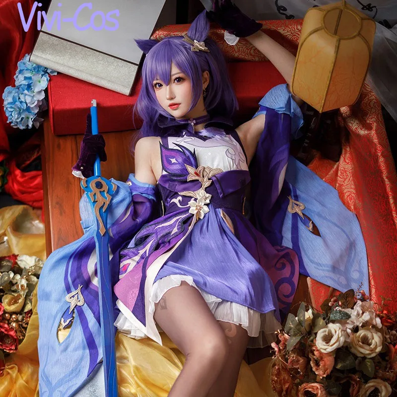 

Vivi-Cos Game Genshin Impact Keqing костюм для косплея официальное платье для Хэллоуина Одежда для ролевых игр