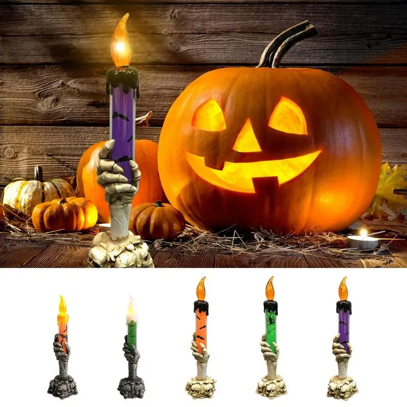 

Skull Candle Light Skull Ghost Holding Candle Lamp Skeleton Hand Halloween Candles Light For Halloween Parties Decoration
