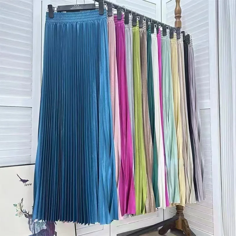 

Solid 14 Colors Long Maxi Pleated Skirt for Women 2023 New Autumn Stain A Line High Waist Maxi Skirt 100cm Long SR1353
