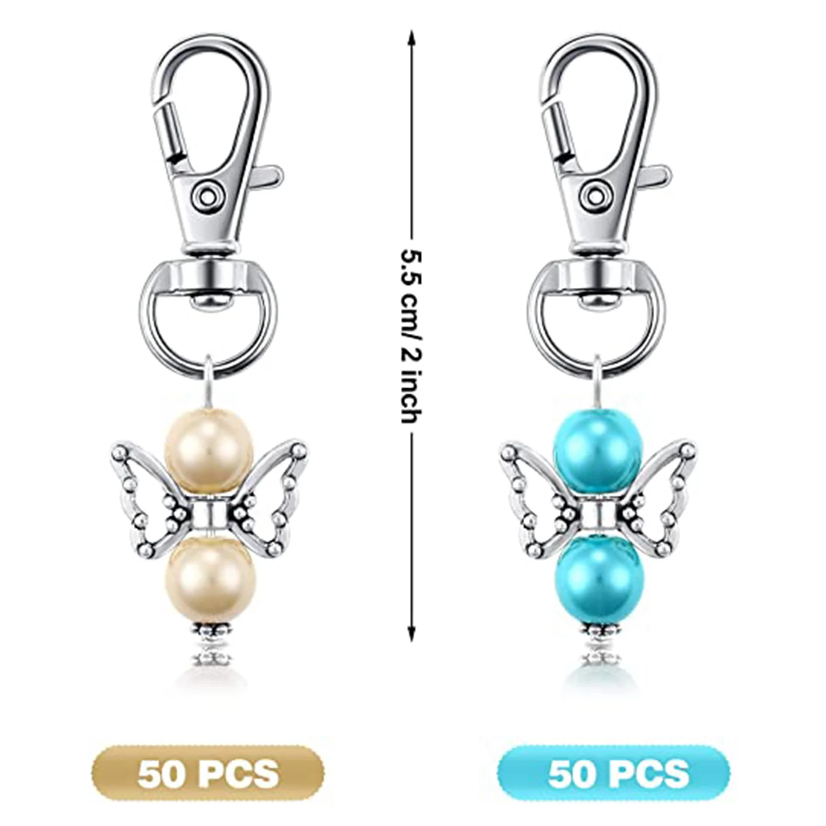 

100 Pieces Angel Favor Keychains Angel Pearl Keychains Baptism Favor Keychain Guest Return Favors Key Chains for Girl