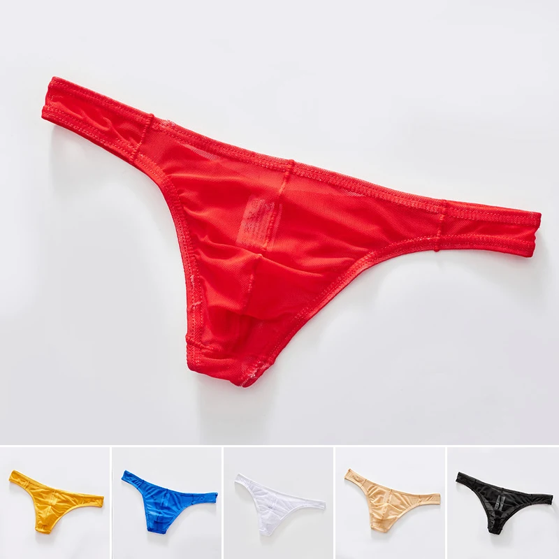 

Men's Sexy Low Rise Transparent Stretch Thong Comfortable Breathable Elastic Waist Solid Color Bikini Briefs
