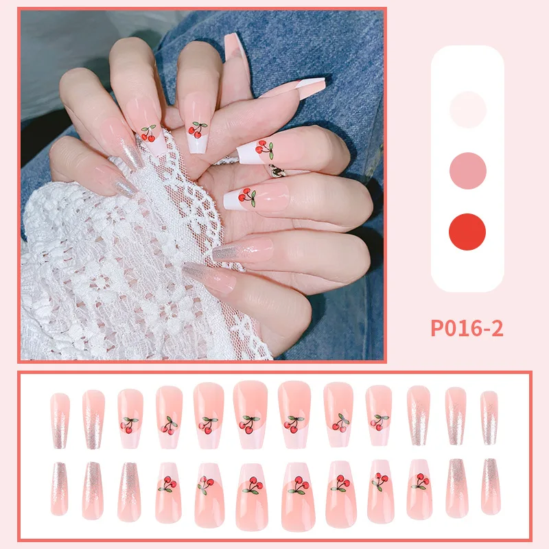 

24Pcs/Set False Nail Flower Pattern Design French Stiletto Full Cover Fake Nails Glue DIY Manicure Nail Art Tools Press On Nails