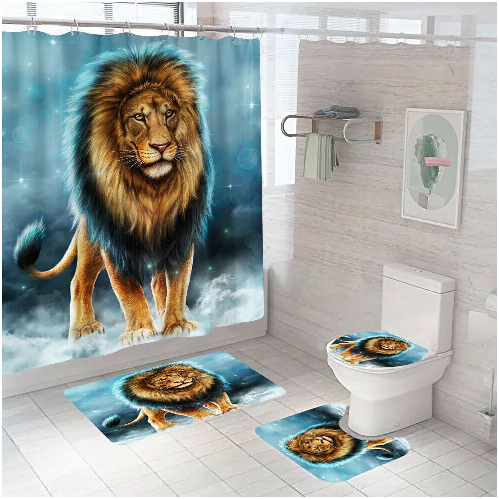 

Starblue-hgs, The Lion Lion King Animal Cyan Shower Curtain Bathroom Carpet Waterproof Shower Curtain Set Toilet Mat Bathroom