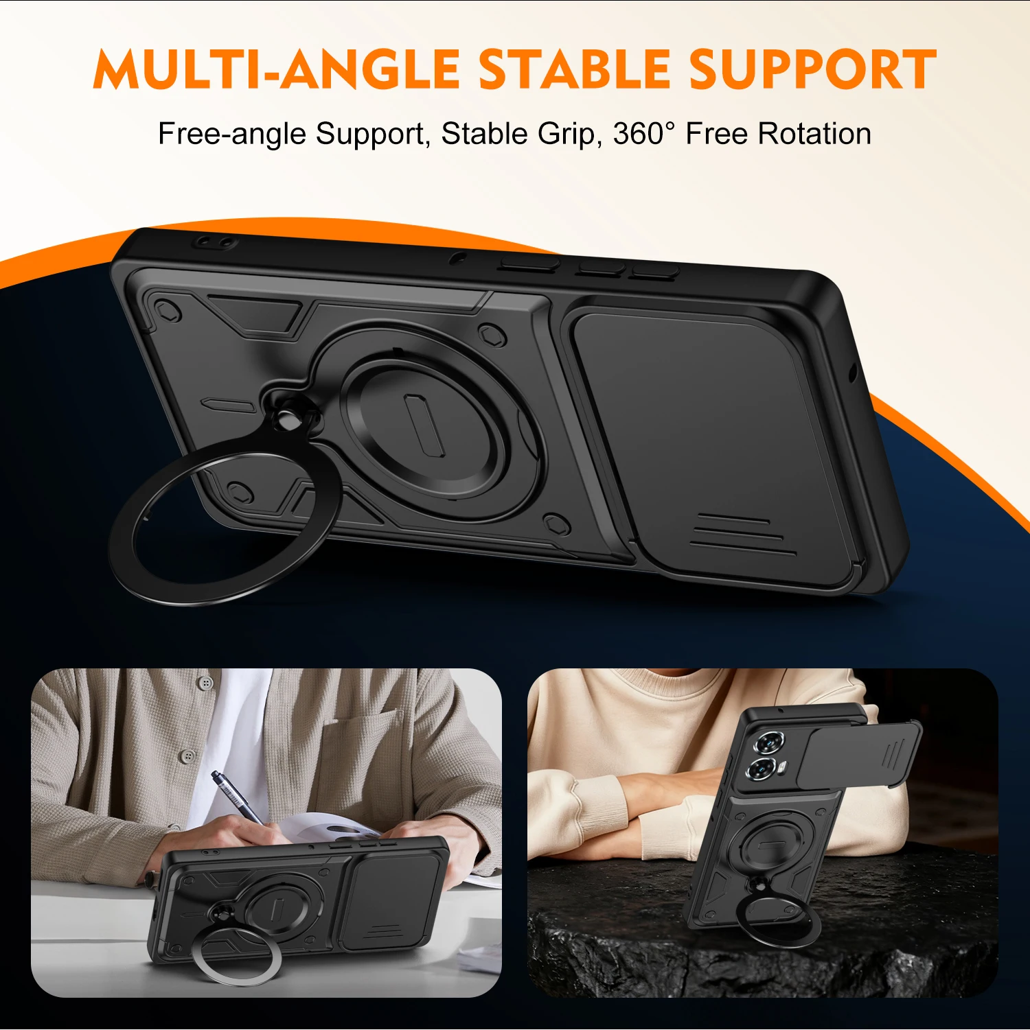 Фото Прочный защитный чехол для Motorola Edge 50 Fusion Moto G85 G96 с защитным кольцом для камеры, подставкой и пластиковой рамкой из TPU №5