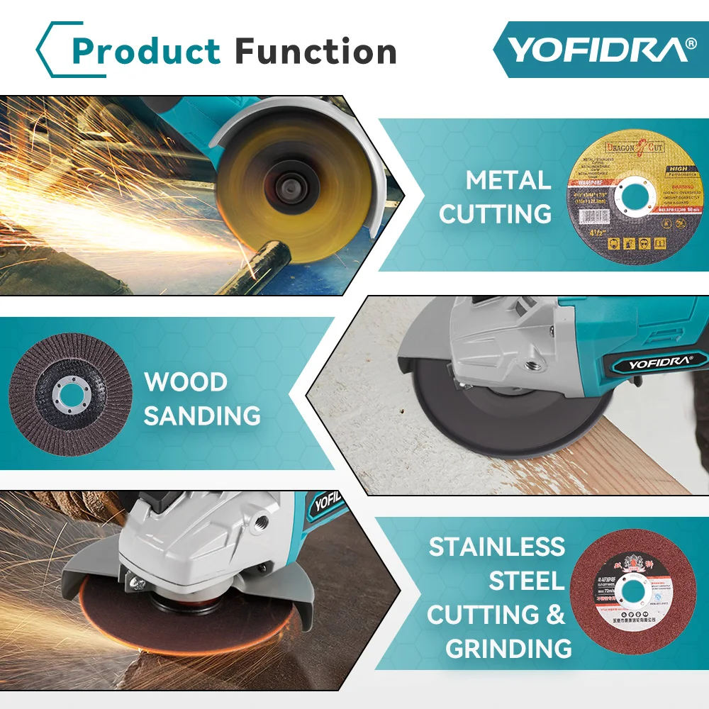 Беспроводная электрическая угловая шлифовальная машина YOFIDRA 125 мм