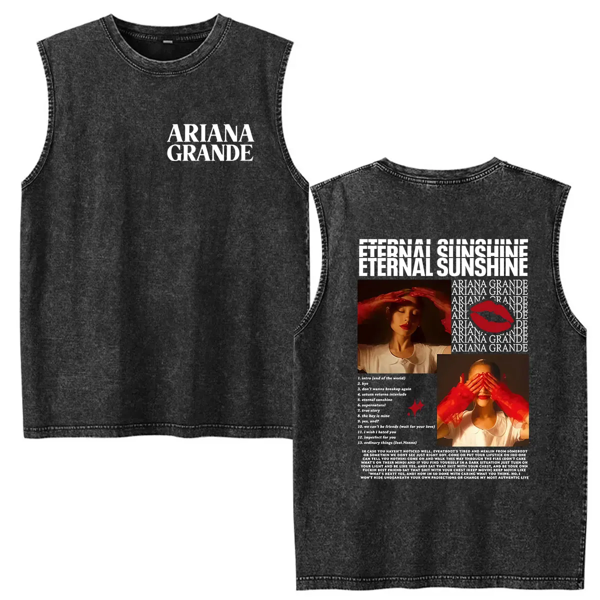 Футболка-майка Ariana Grande Eternal Sunshine Album 2026 в винтажном стиле с эффектом потертости, унисекс, летняя, эстетичная, оверсайз, из хлопка (art.: 3920dca75e3ea) - 3920dca75e3ea