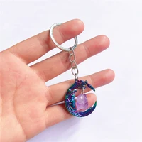 crystal key chainsgemstone charm keychainwrapped crystal key ringmoon keyring natural irregular purple crystal keychain