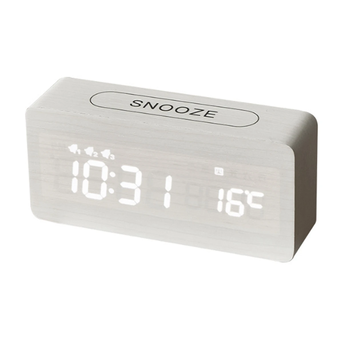 

Alarm Clock LED Digital Wooden USB/AAA Powered Strap Temperature Humidity Voice Control Snooze Electronic Desk Clock 3