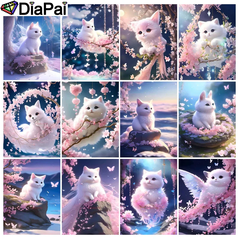 

DIAPAI Diamond Painting Cross Stitch "Animal Cat Flower" 5D DIY Diamond Embroidery Full Square/round Rhinestone Of Picture