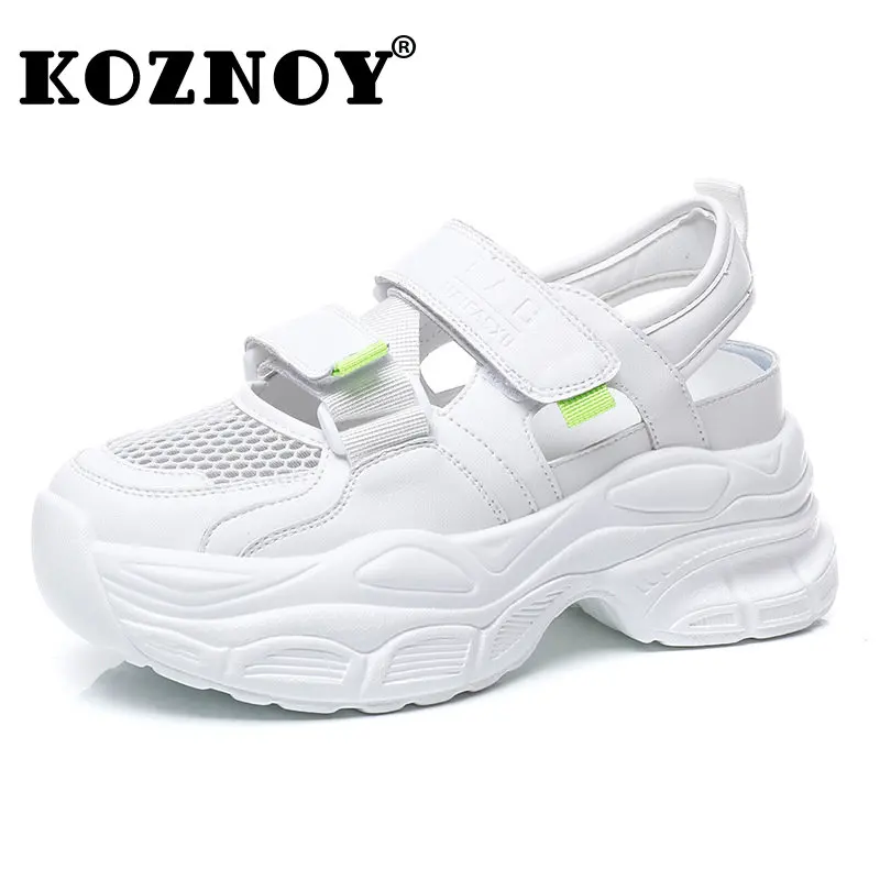 

Fujin 7cm Air Mesh Hook New Genuine Leather Platform Wedge Chunky Sneakers Vulcanize Summer Comfy Summer Loafer Breathable Shoes