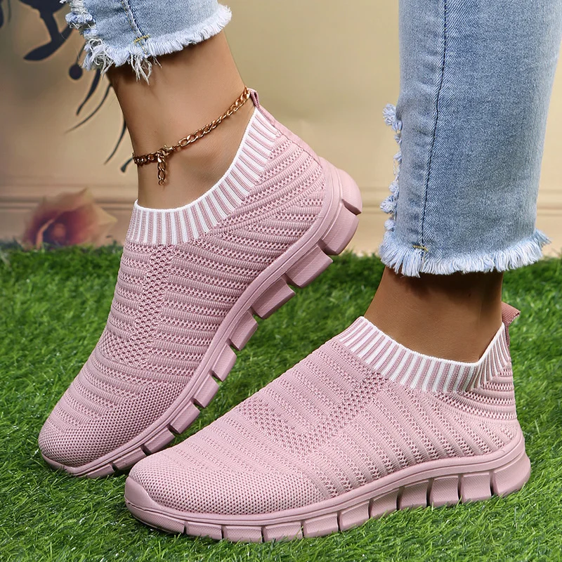 

Women's Fashion Flat Bottomed One Foot Sneakers Shoes Casual Mesh Low Slip On Flats Vulcanized Shoes