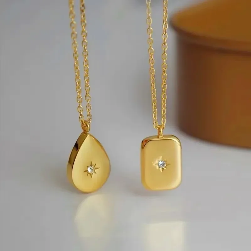 Классическое ожерелье с подвеской в виде капли воды и октаграммой для женщин