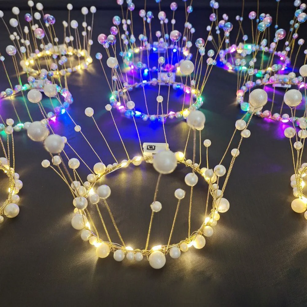 

New LED Lamp Pearl Crown Cake Topper Decor Princess Party Top Topper Happy Birthday Cake Decorating Tools Gift Wedding Supplies