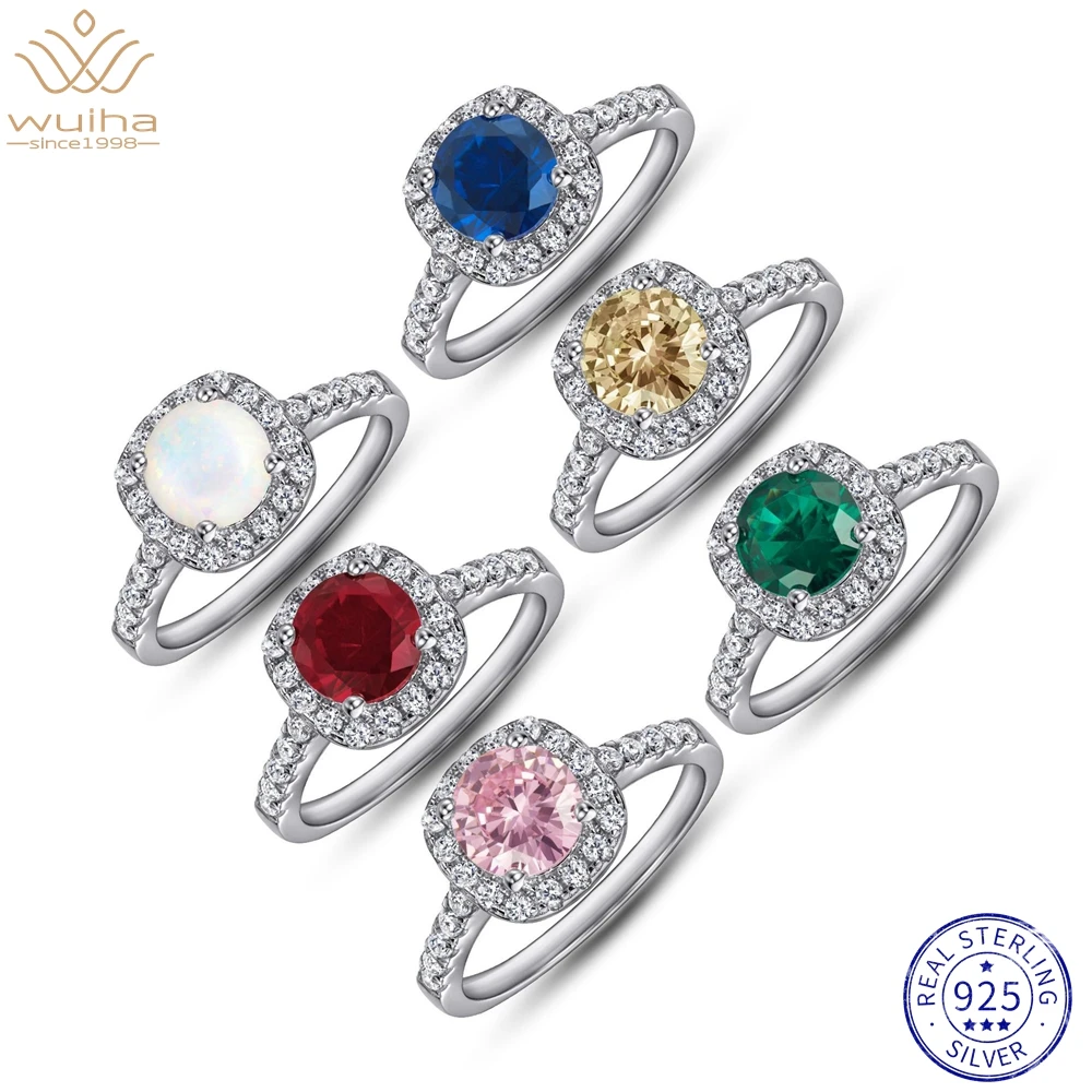 

Кольцо из серебра 925 пробы женское WUIHA, изумруд, рубин, сапфир, опал, спессартит, розовый камень, 7 мм, подарочное