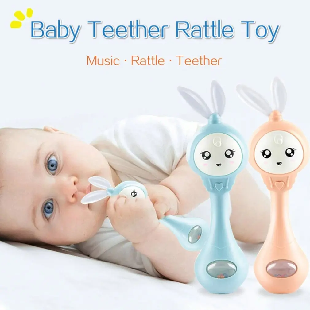 

Baby Music Flashing Rattle Toys Rabbit Teether Hand Bells Mobile Infant Stop Weep Tear Rattles Newborn Early Educational Toy