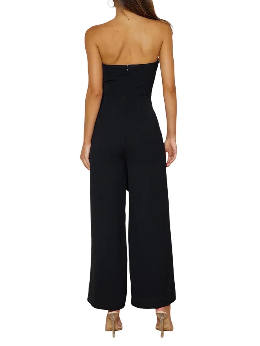 Women Sleeveless Jumpsuit Lightweight Contrast Color Comfortable  Strapless Wide Leg Pants Rompers Summer Streetwear Clubwear