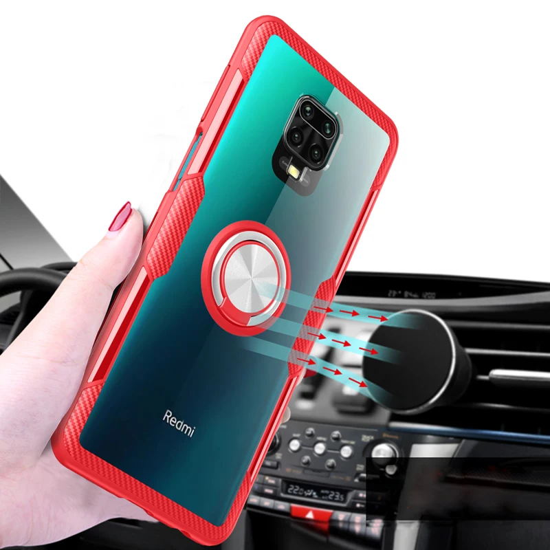 Transparent Magnetic Case For Xiaomi Redmi Note 10 10S 9S 9 Pro Max 8 7 5 9Pro 10Pro Note9 Note10 POCO X3 NFC Ring Holder Covers
