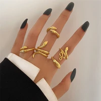 tobilo 5pcsset punk vintage snake ring set for women female gold color adjustable open finger punk goth jewelry wholesale