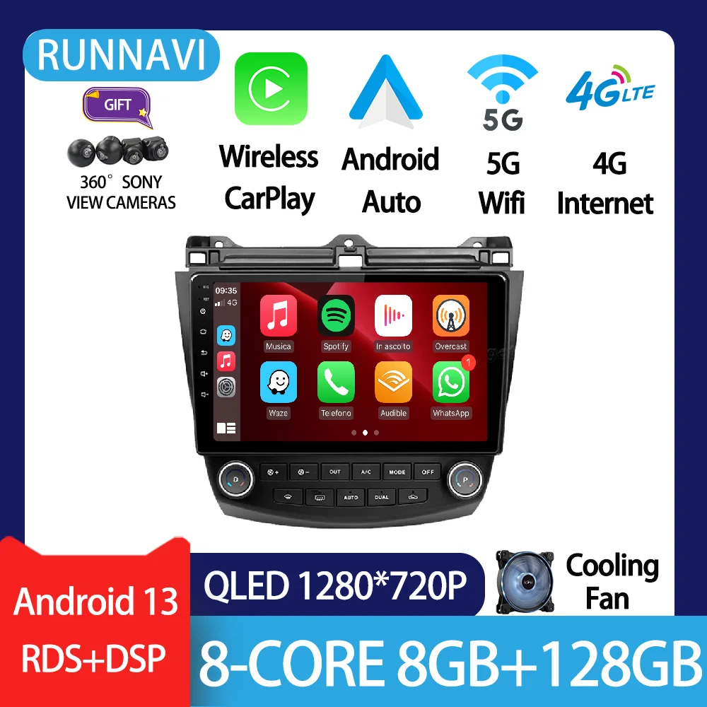 

Android 13 для Honda Accord 7 2003 - 2008 автомобильное радио, стерео, мультимедийный видеоплеер, навигация GPS, беспроводной Carplay RDS DSP QLED