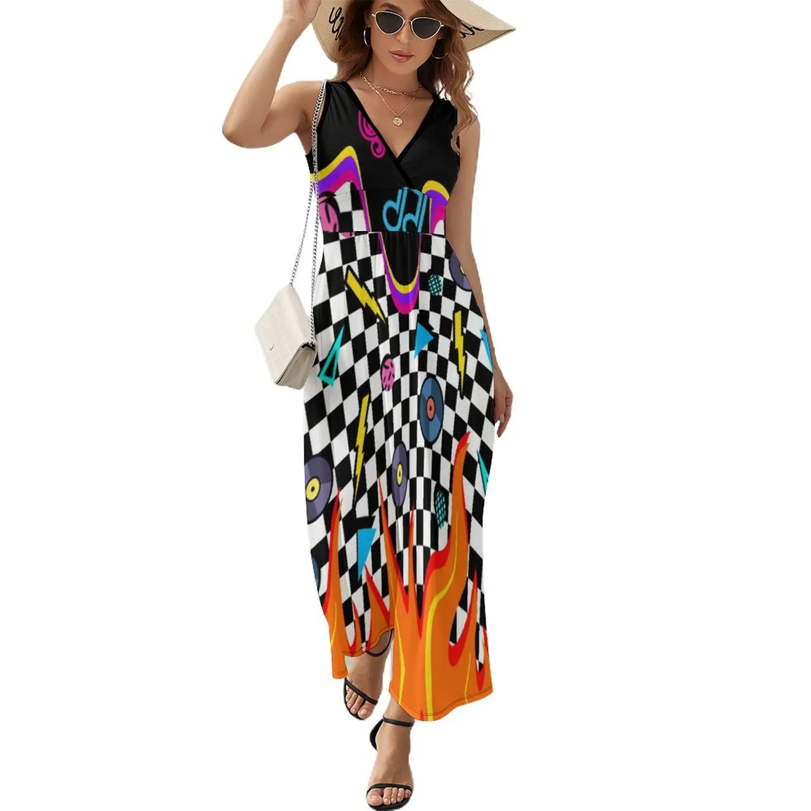 

Ретро-платье в шахматную клетку 1920-х годов женское Клубное платье макси с V-образным вырезом без рукавов в эстетическом стиле богемные длинные платья