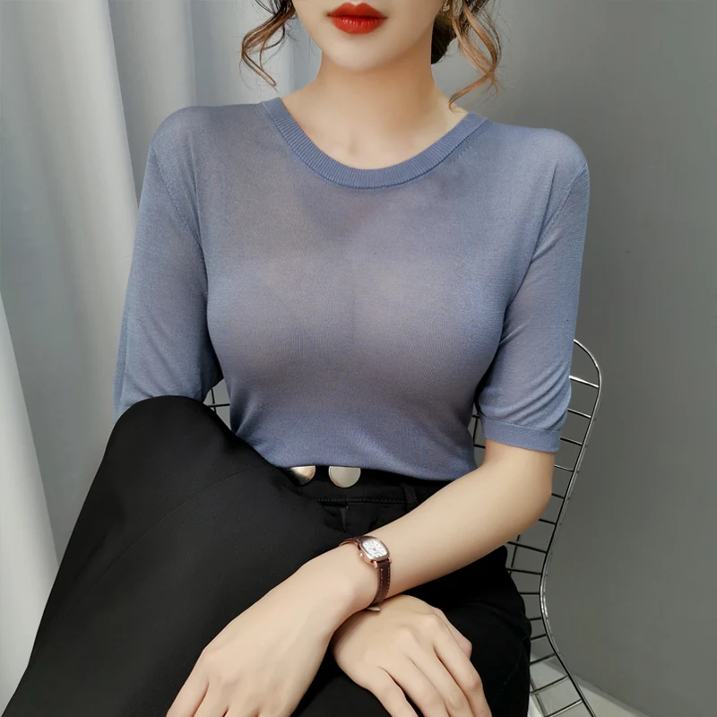 

Ms ice silk knitted T-shirt with short sleeves new female inside take early spring render unlined upper garment jacket joker