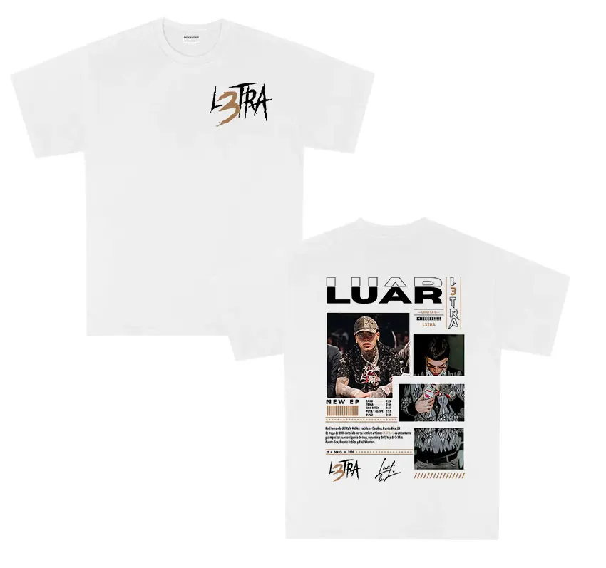 Рэпер Luar La L L3tra Tour 2025 Альбом Футболки Мужская хип-хоп готическая футболка 100%