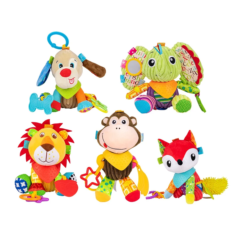 

Sozzy Baby Cuddle Toy Teether Detachable Cloth Nursery Bedtime Soothing 3D Animal Plush Doll with Clip Crinkle Ears BB Squeaker