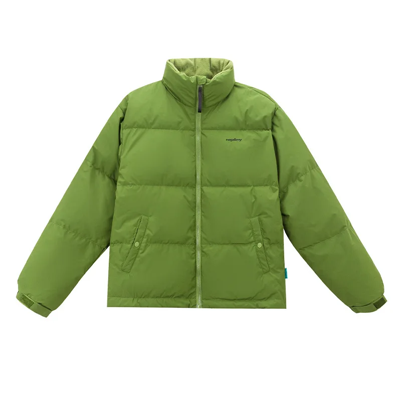 Green cropped down cotton jacket women's loose stand up collar bread suit winter coat