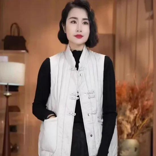 Новый пуховый жилет в китайском стиле с воротником-стойкой 2024 осень-зима теплый