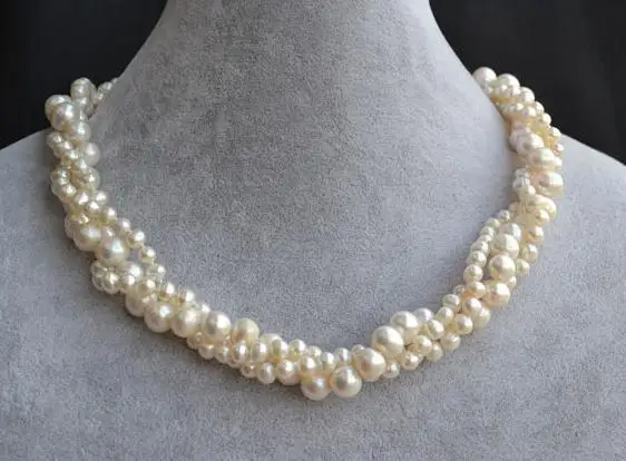 

Unique Design AA Pearl Necklace,5-9mm 3Rows White Color Genuine Freshwater Pearl Jewelry,Bridesmaid Christmas Women Gift