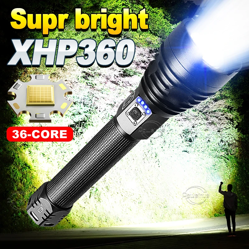 

Супер мощный фонарик XHP360 светодиодный, перезаряжаемый фонарик, ручная лампа Usb, мощная тактическая вспышка, регулируемый фонарь для охоты