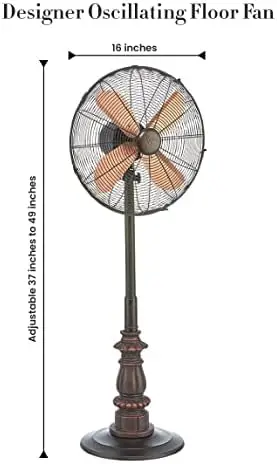 

Pedestal Standing Fan, 3 Speed Oscillating Fan with Adjustable Height, Kipling, Antique Fan, 16 inches