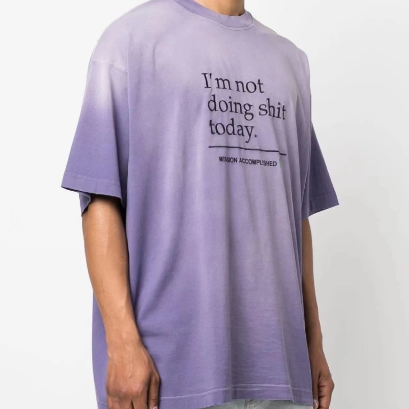 

VETEMENTS Washed Purple T-Shirts 1:1 Pure Cotton Gradient Dye Oversized Embroidered Letter T Shirt Tops Tee