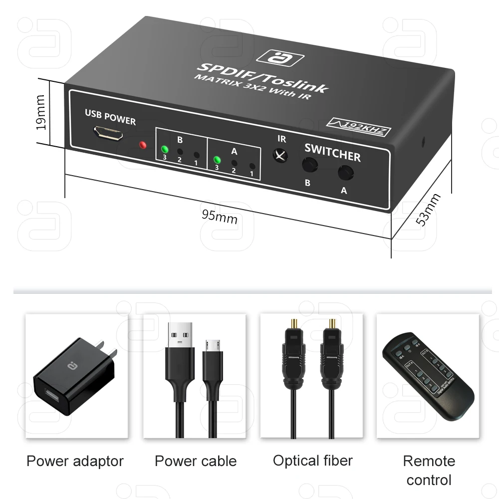 AYINO 3x2 Цифровой SPDIF оптический аудио матричный коммутатор с ИК-пультом дистанционного управления три входа два выхода Toslink адаптер 3 в 2 Out DTS AC3 (art.: 3920c08a10cd0) - 3920c08a10cd0