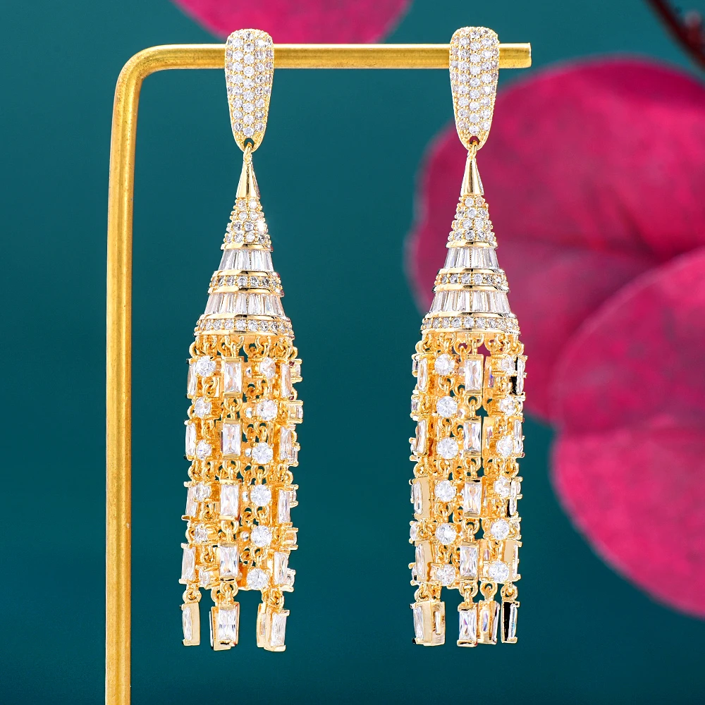 

SisCathy Indian Luxury Cubic Zircon Drop Earrings Women Tassel Hanging Earring Party Jewelry Accessory boucle oreille femme luxe