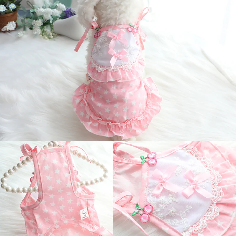 Pink Yellow Pet Dog Sling Dresses 2022 New Puppy Clothes Cute Stars Print Bow Princess Dress For Small Medium Chihuahua |