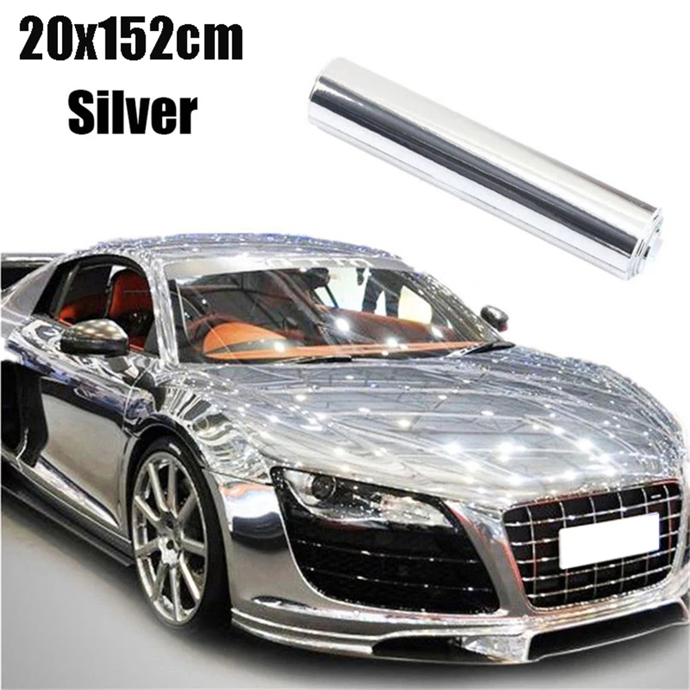 

20x152cm Self Adhesive Silver Chrome Mirror Vinyl Wrap Film Car Stickers Decal Car Accessories High-quality Protective Stickers
