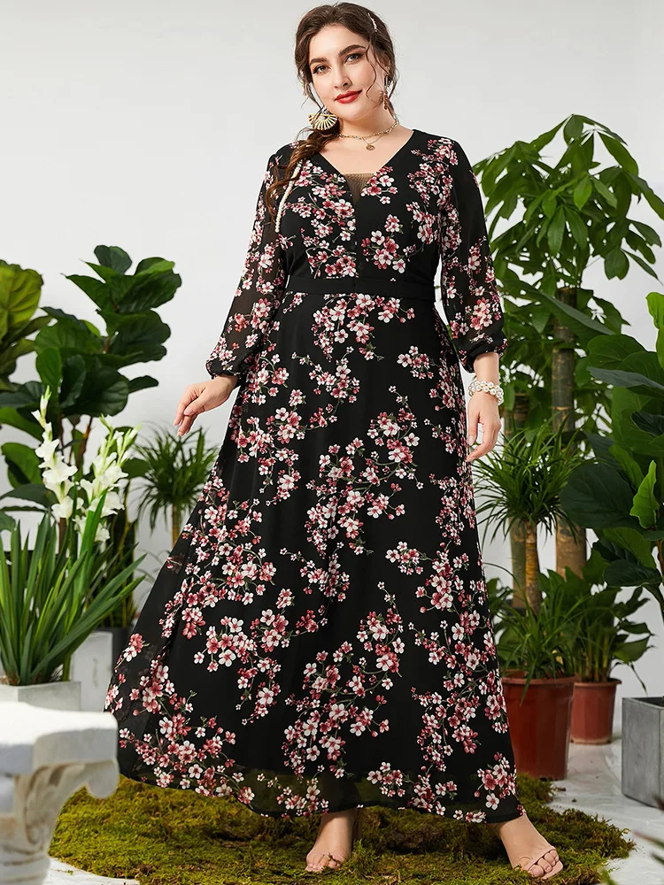 

Plus Size 4XL for Women Dress commute Long sleeve V-neck polyester Clothing 2023 Lacing strap Cocktail Evening Party Dresses