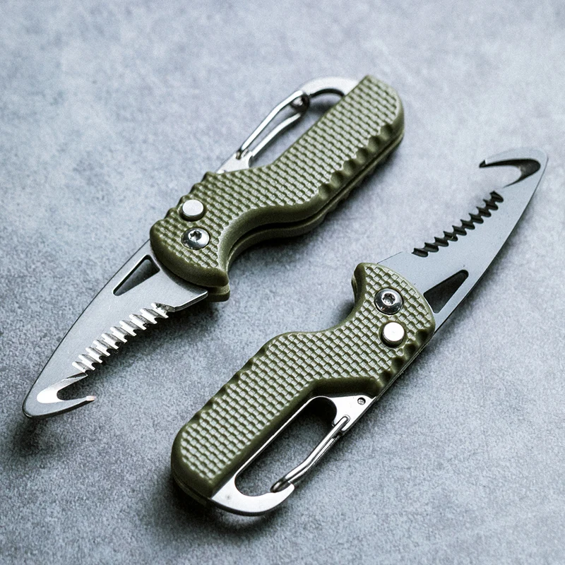 

Portable Multifunctional Tool Knife Foldable Serrated Sharp Express Parcel Knife Keychain With Hook Cut Rope Survival Tool