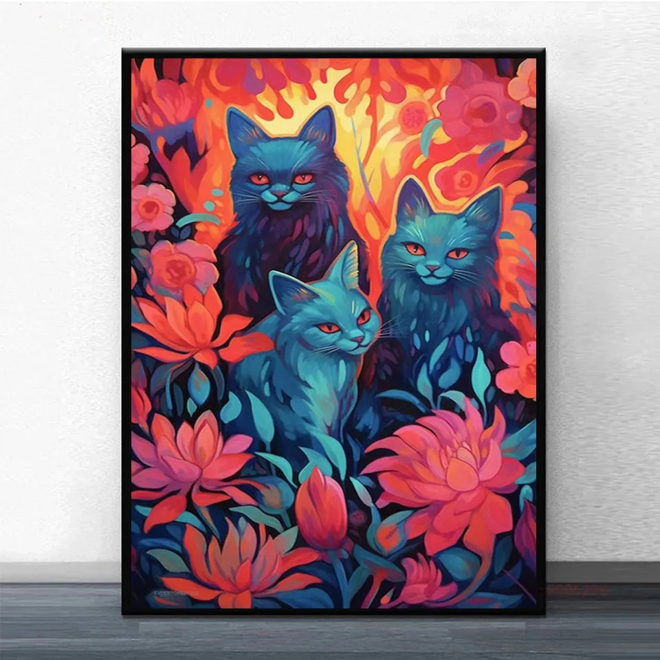 Новая алмазная живопись фантазия цветок черный Кот полная квадратная и круглая Алмазная вышивка животные мозаика картины G115