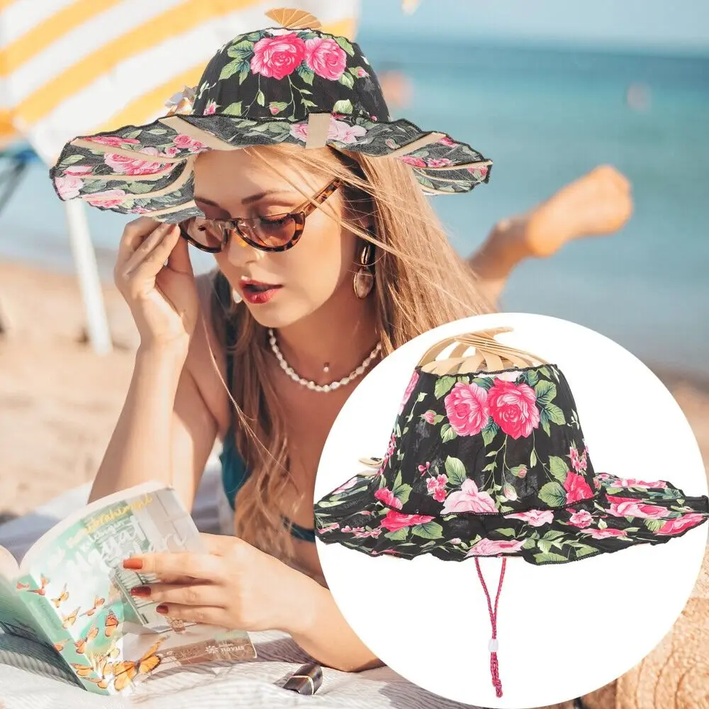 

Foldable Folding Fan Hat Wide Brim Beach Hat Portable Handheld Fan for Women