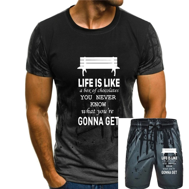

Футболка Life Is Like A Box Of Chocolates, Мужская футболка Forrest Gump, классические топы с линиями фильма, 100% хлопок, ностальгическая Повседневная футболка