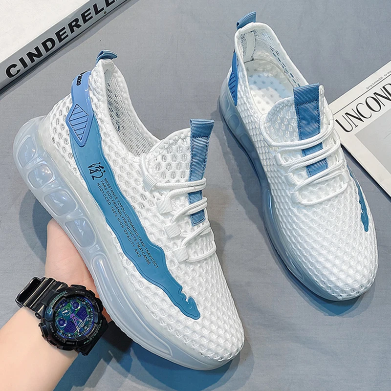 Men Sneakers Lace-up Mesh Breathable Jogging Walking Shoes Ultralight Male Couple Sport Footwear Soft Comfort Tennis Shoes Homme